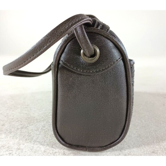 Brown Faux Leather Handbag with Eyehook Fastener - Picture 3 of 5